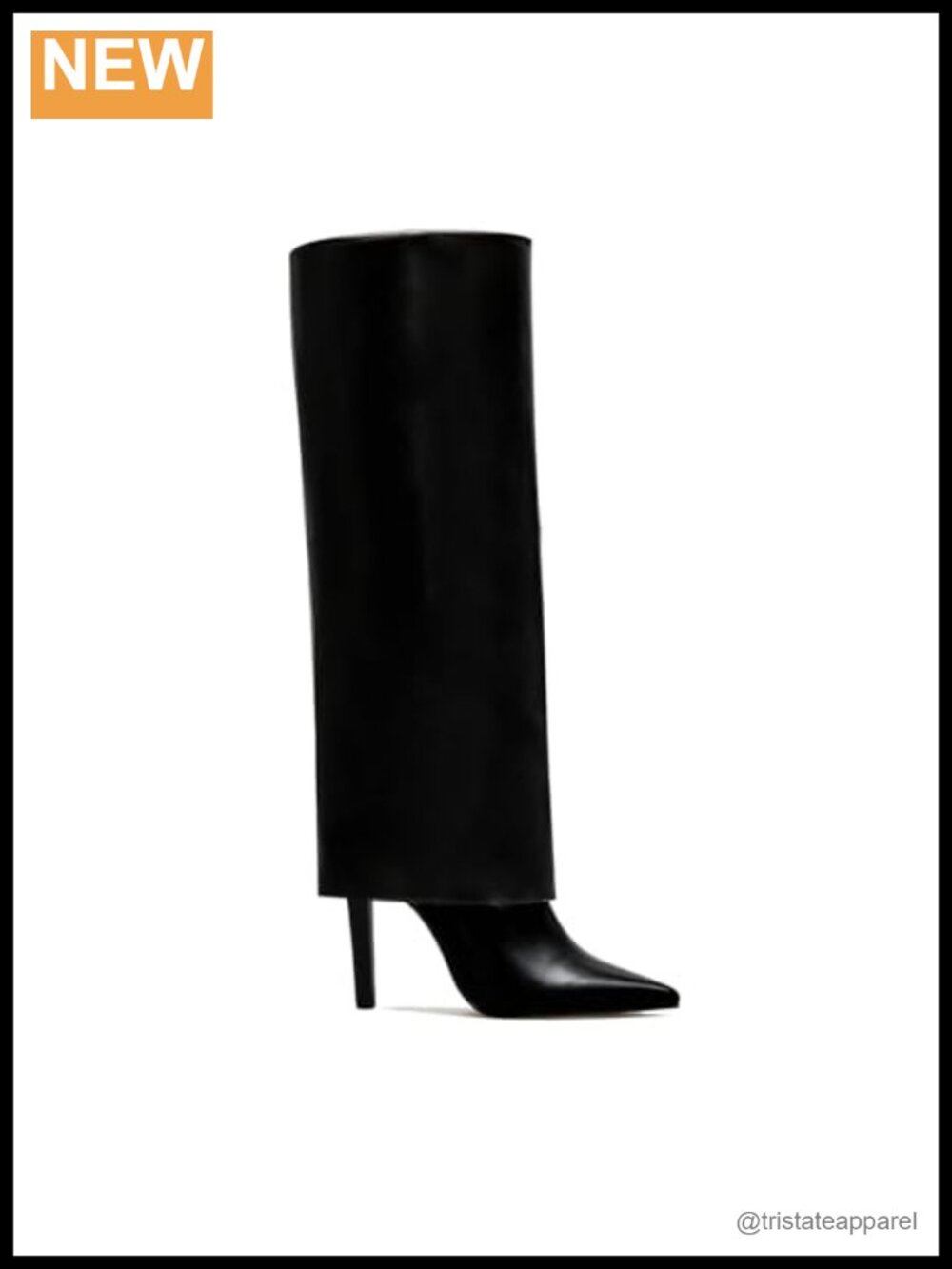 Fold Over Knee High Boots Pointed Toe Stiletto Heel PU Leather Tall Boots with